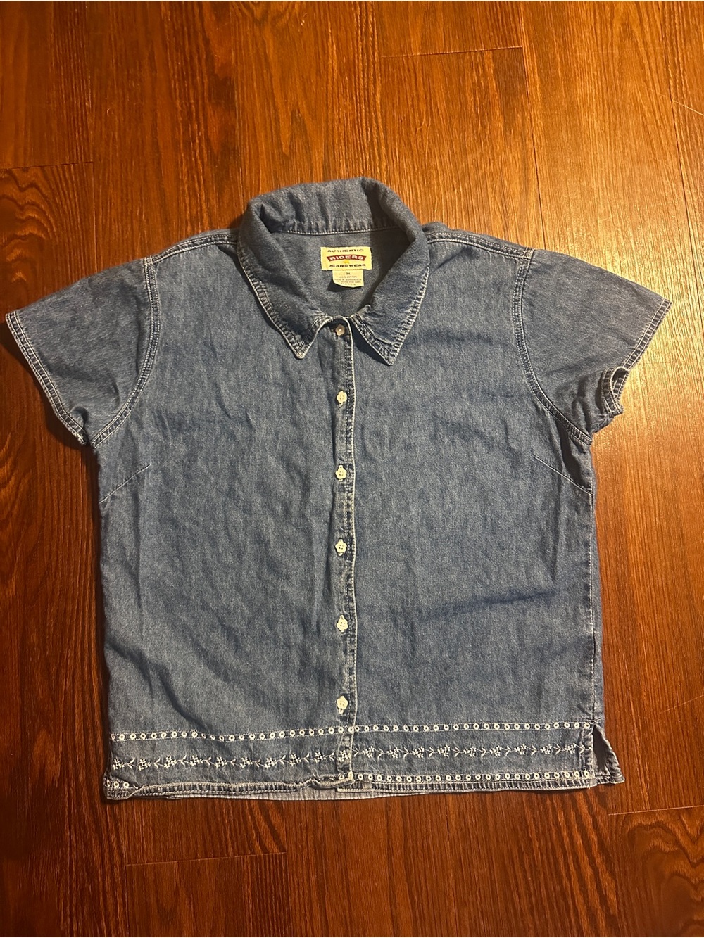 Vintage Riders Jeanswear Blue Denim Short-Sleeve Button Up